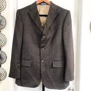 Oscar De La Renta Lambs Wool Blazer - Black Brown Herringbone, Size 42R